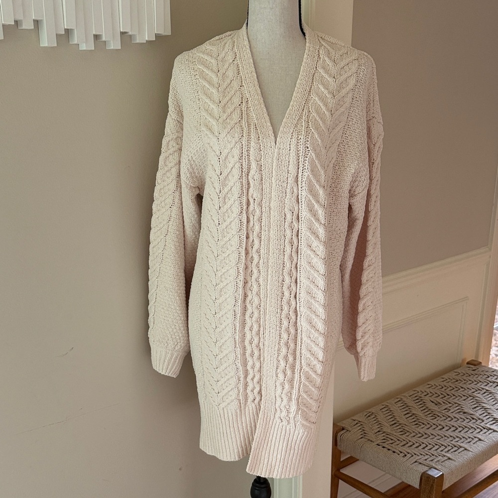 New Hyfve Chunky Knit Cable Cardigan Sweater Large
